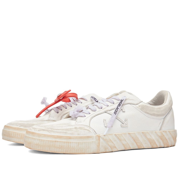 Photo: Off-White Men's Low Vulcanized Distressed Leather Sneakers in White