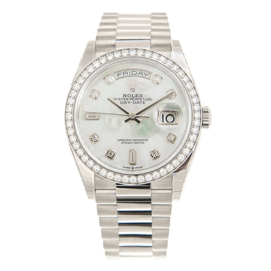 Rolex Day-Date 36 Mother of Pearl Diamond Dial 18kt White Gold President Watch 128349MDP