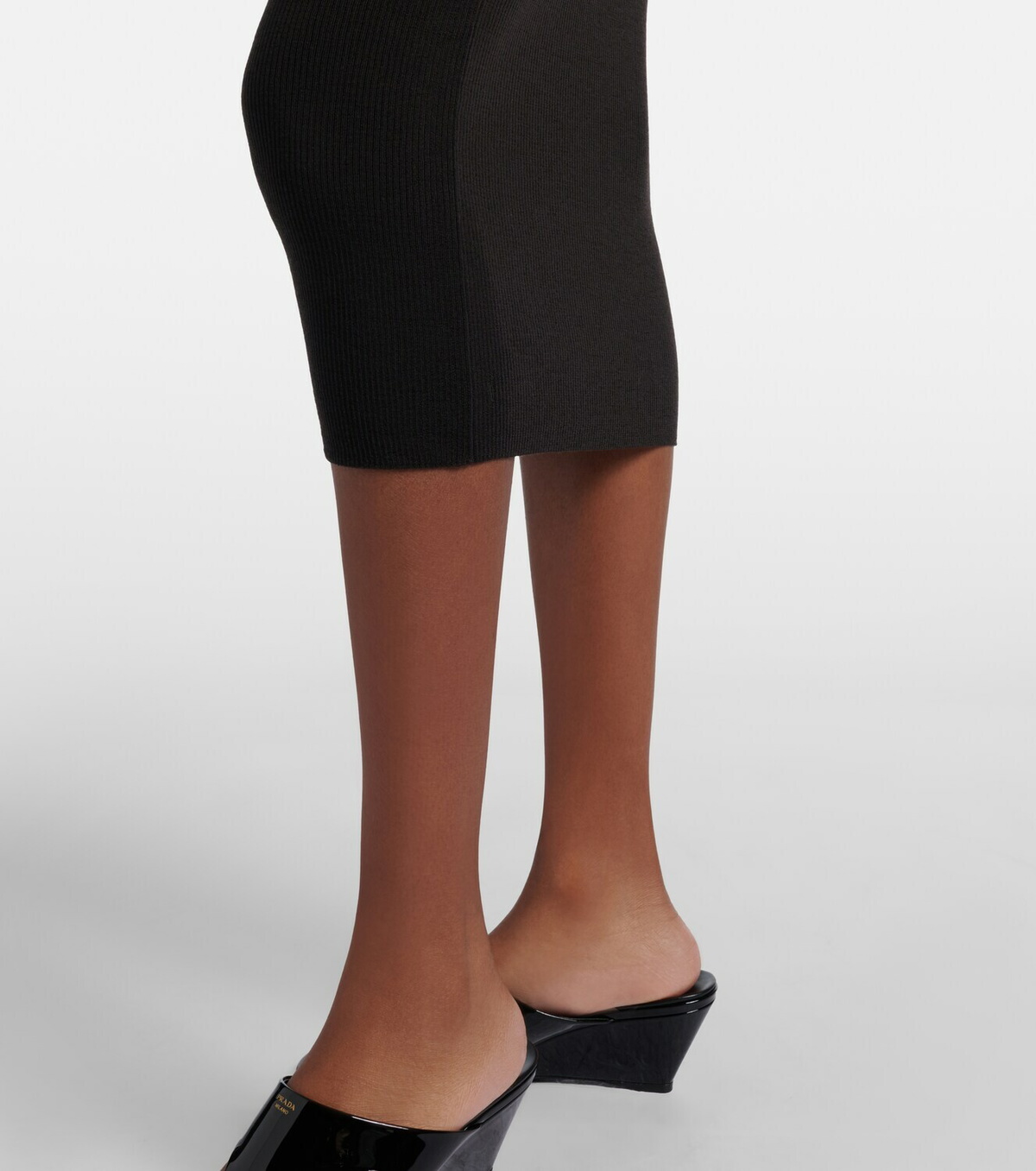 Prada Ribbed-knit virgin wool midi dress