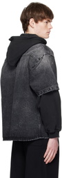 We11done Black Faded Layered Hoodie Denim Jacket