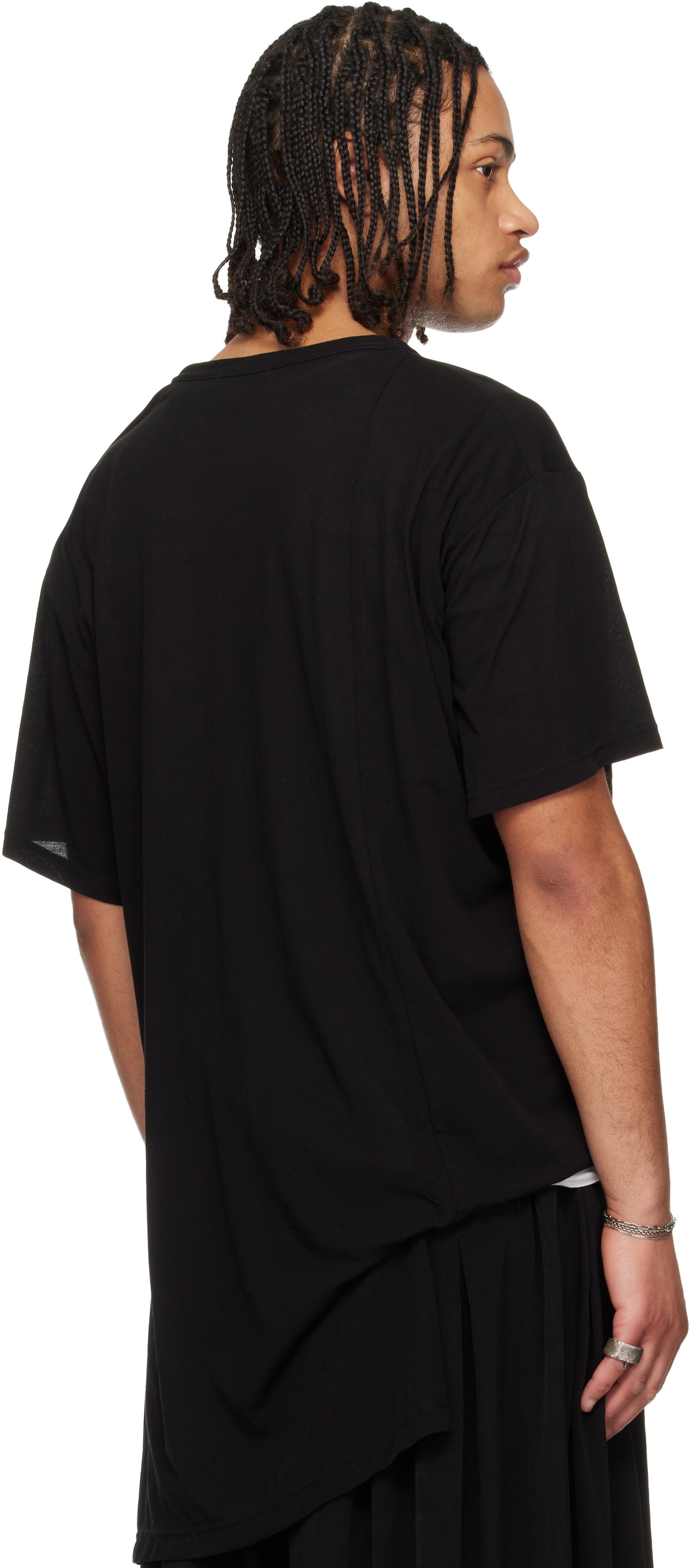 YOHJI YAMAMOTO Black Asymmetric Short Sleeve T-shirt