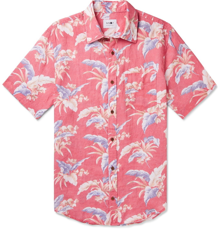 Photo: NN07 - Deon Slim-Fit Floral-Print Linen Shirt - Red