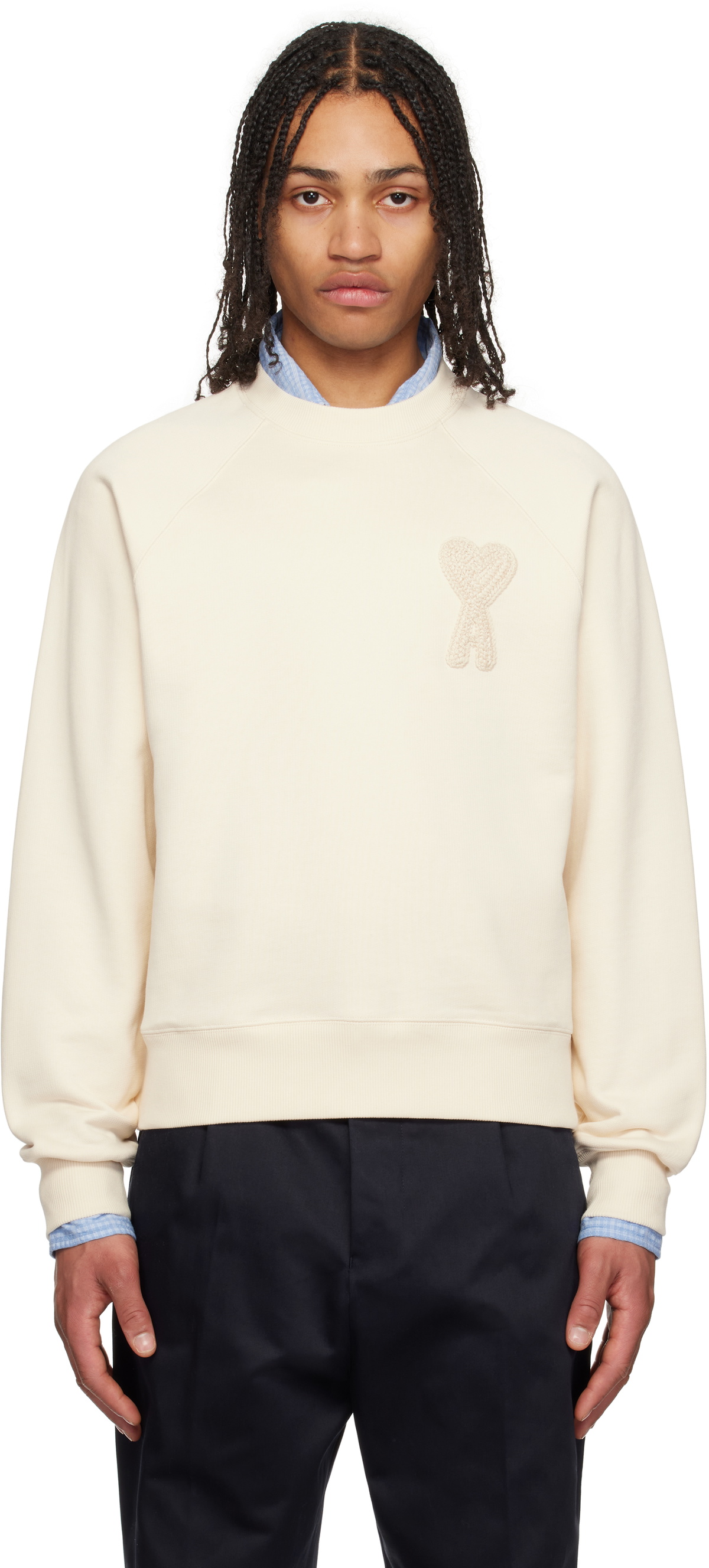 AMI Paris Off-White Cotton Ami de Coeur Patch Sweatshirt AMI