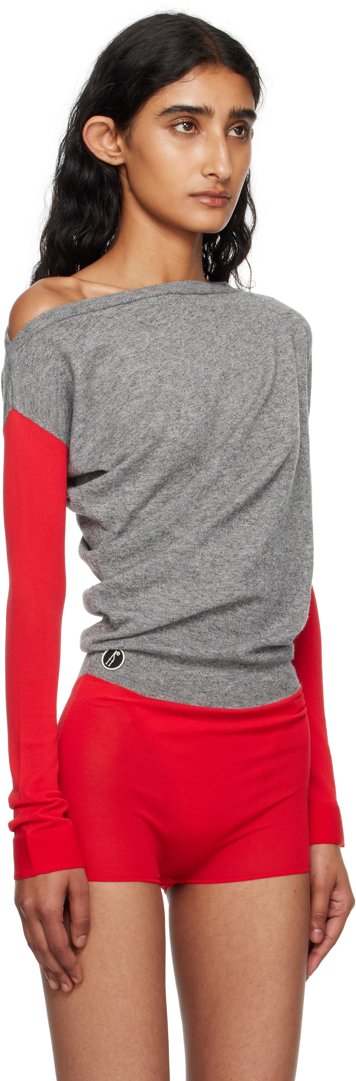 Kiko Kostadinov Gray & Red Heiss Knit Bodysuit