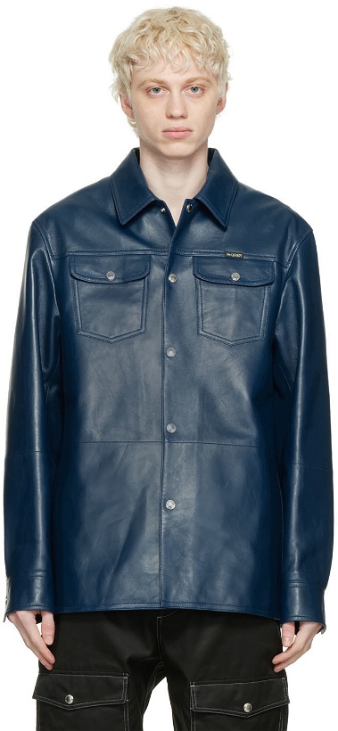 Photo: Alexander McQueen Blue Paneled Leather Jacket