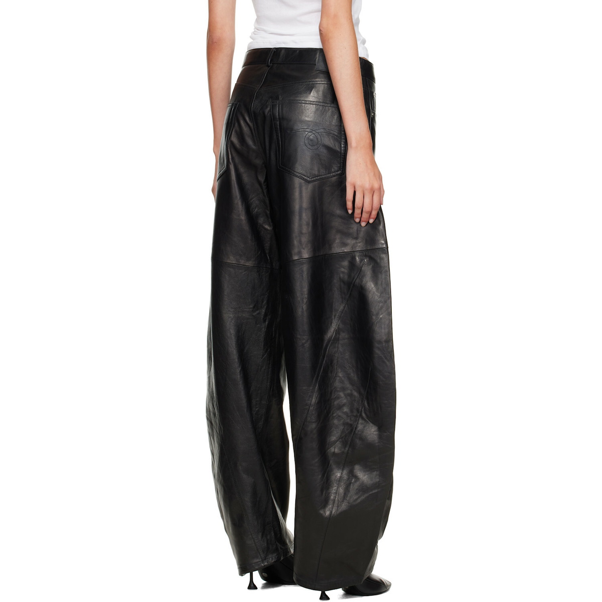 R13 Black Janine Barrel Leather Pants