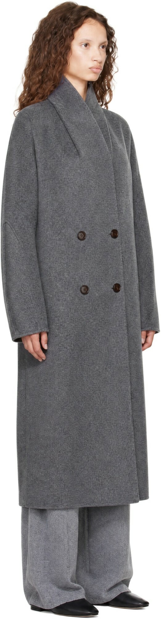 LISA YANG Gray Doublé Shawl Coat