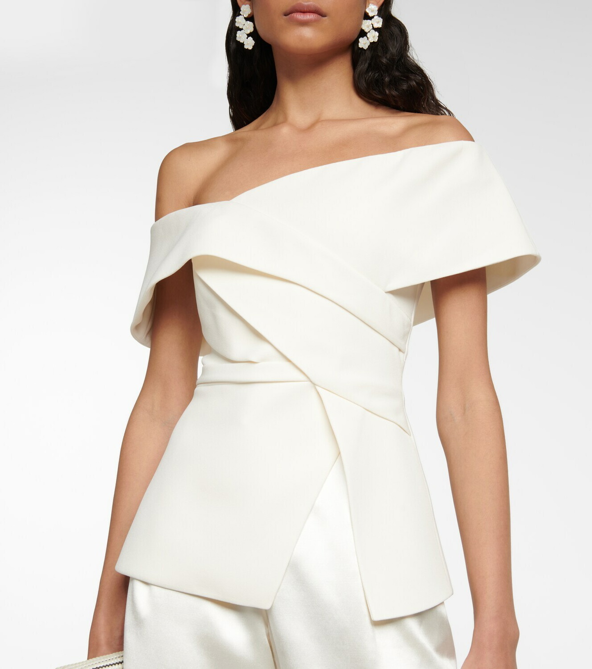 Safiyaa Bridal Eimear off-shoulder crêpe top