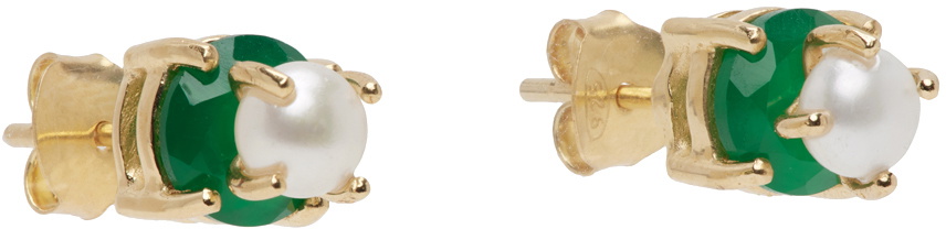 VEERT Gold & Green Pearl Earrings