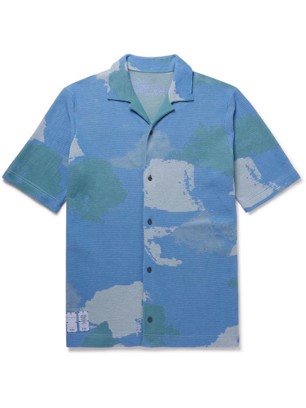 Photo: MCQ - Breathe Camp-Collar Intarsia-Knit Cotton-Blend Shirt - Blue