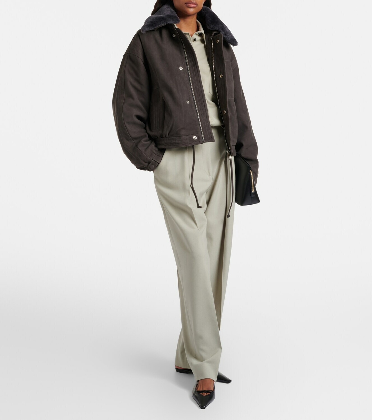 Victoria Beckham Shearling-trimmed suede blouson jacket