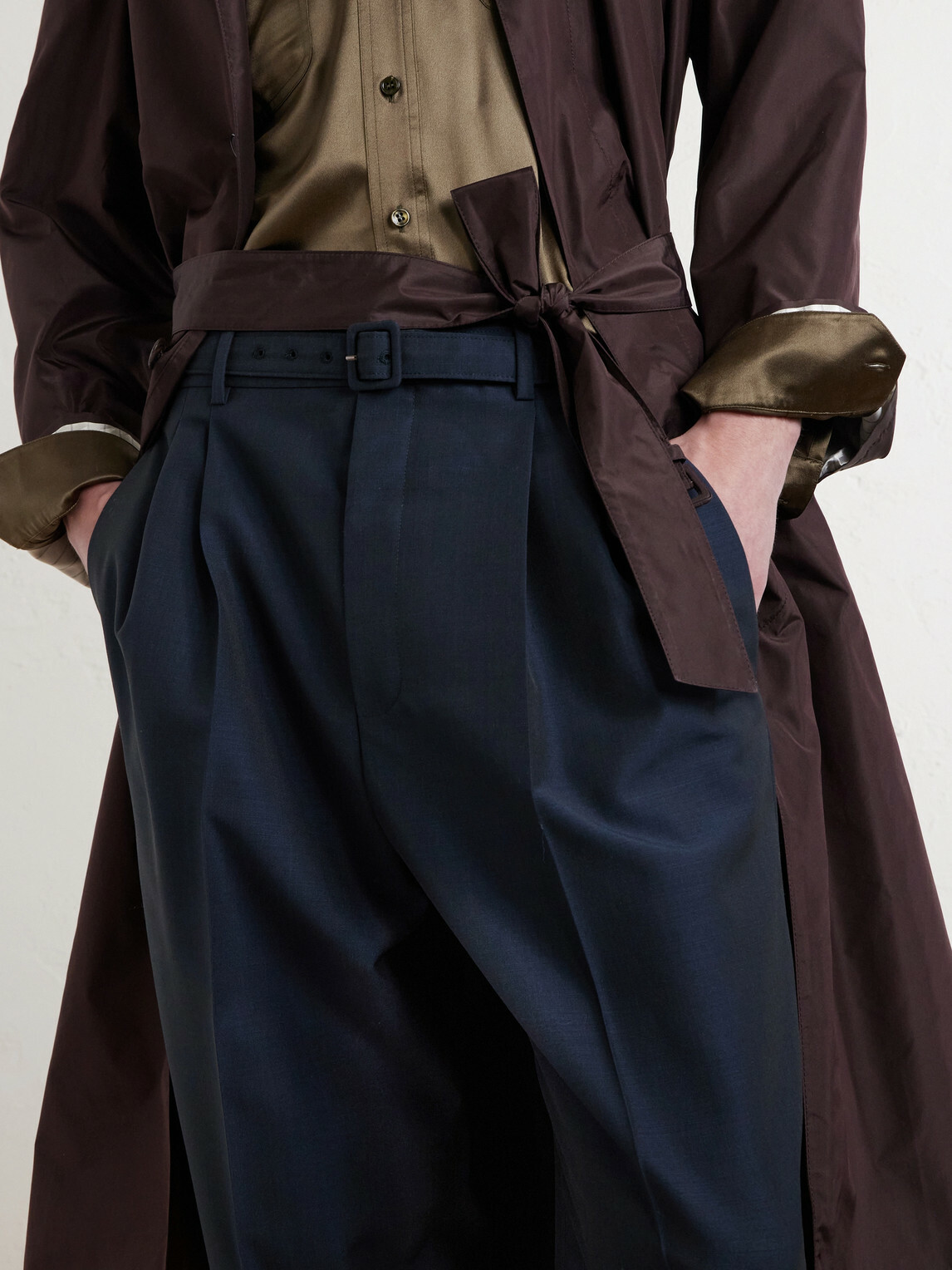 SAINT LAURENT - Tapered Pleated Wool and Mohair-Blend Trousers - Blue