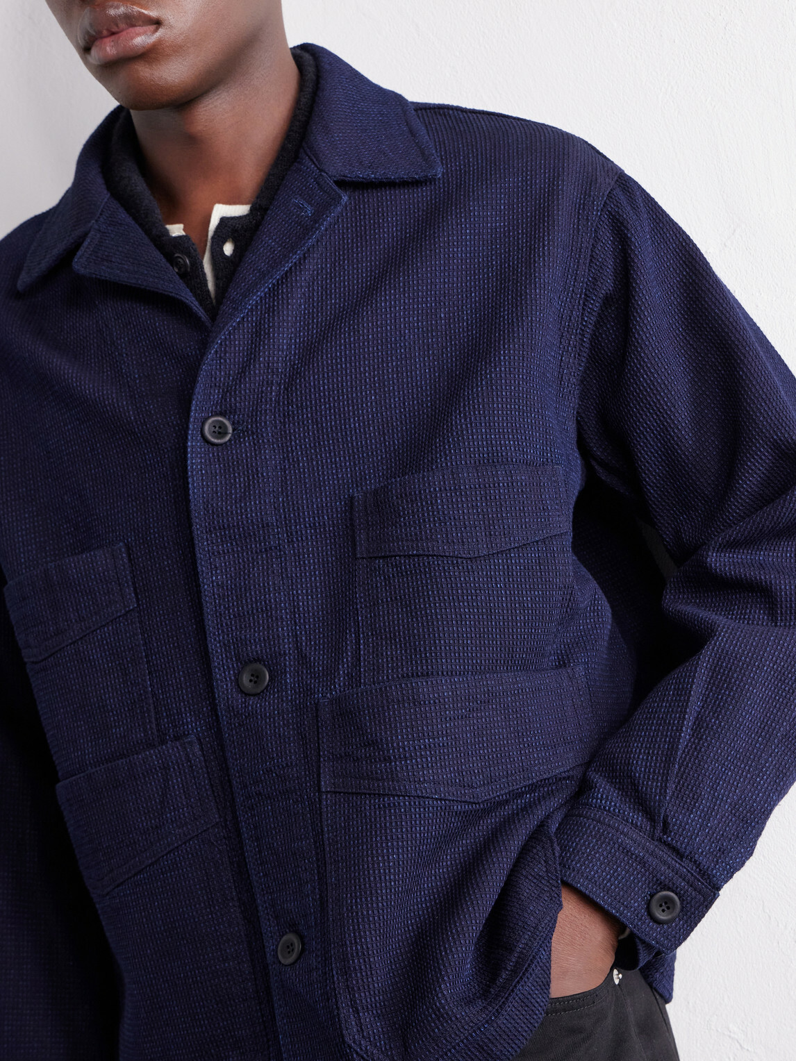 FrizmWORKS - Waffle-Knit Cotton Jacket - Blue