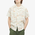 Beams Plus Men's Open Collar Rayon Print Shirt in White