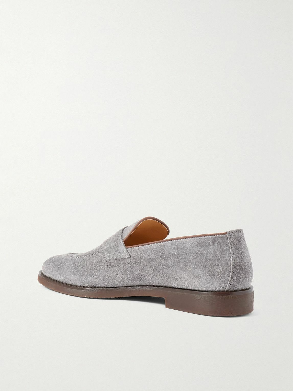 Brunello Cucinelli - Leather-Trimmed Suede Penny Loafers - Gray