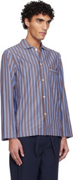Tekla Brown & Blue Poplin Long-Sleeved Pyjama Shirt
