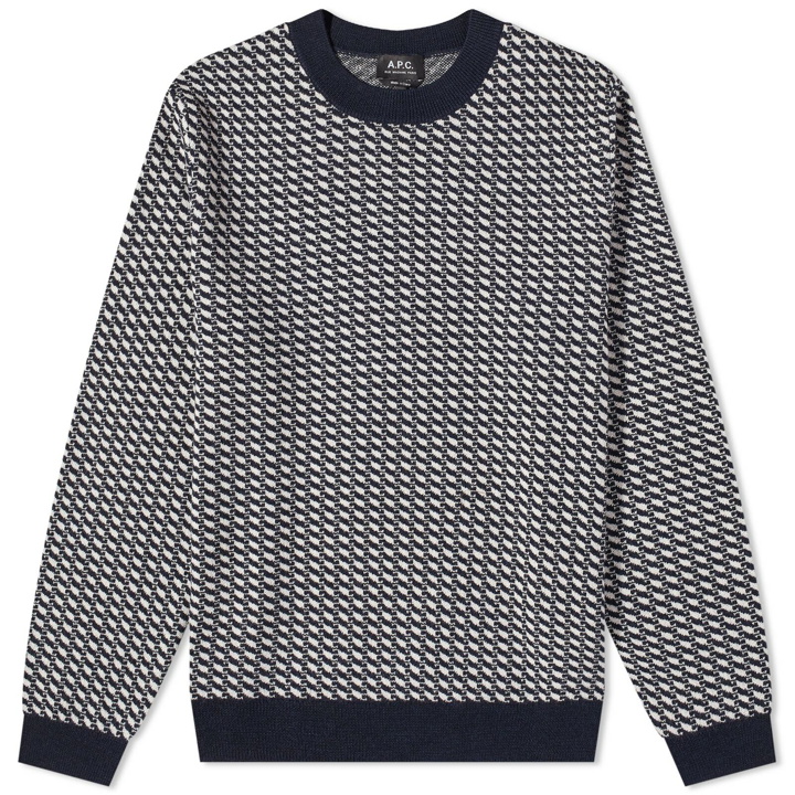 Photo: A.P.C. Men's David Jacquard Crew Knit in Dark Navy