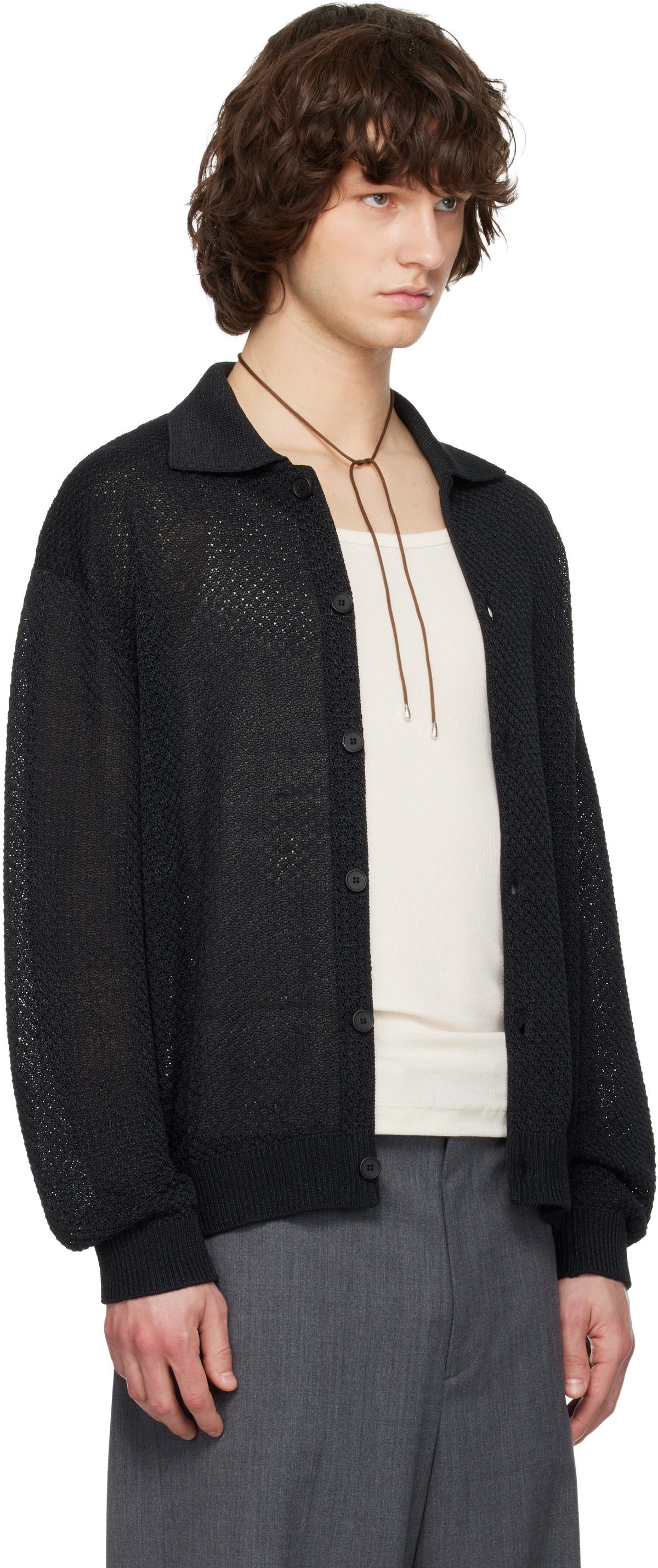 Solid Homme Black Collar Button Cardigan
