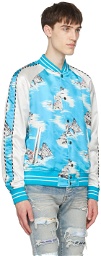AMIRI Blue & White Silk Graphic Bomber Jacket