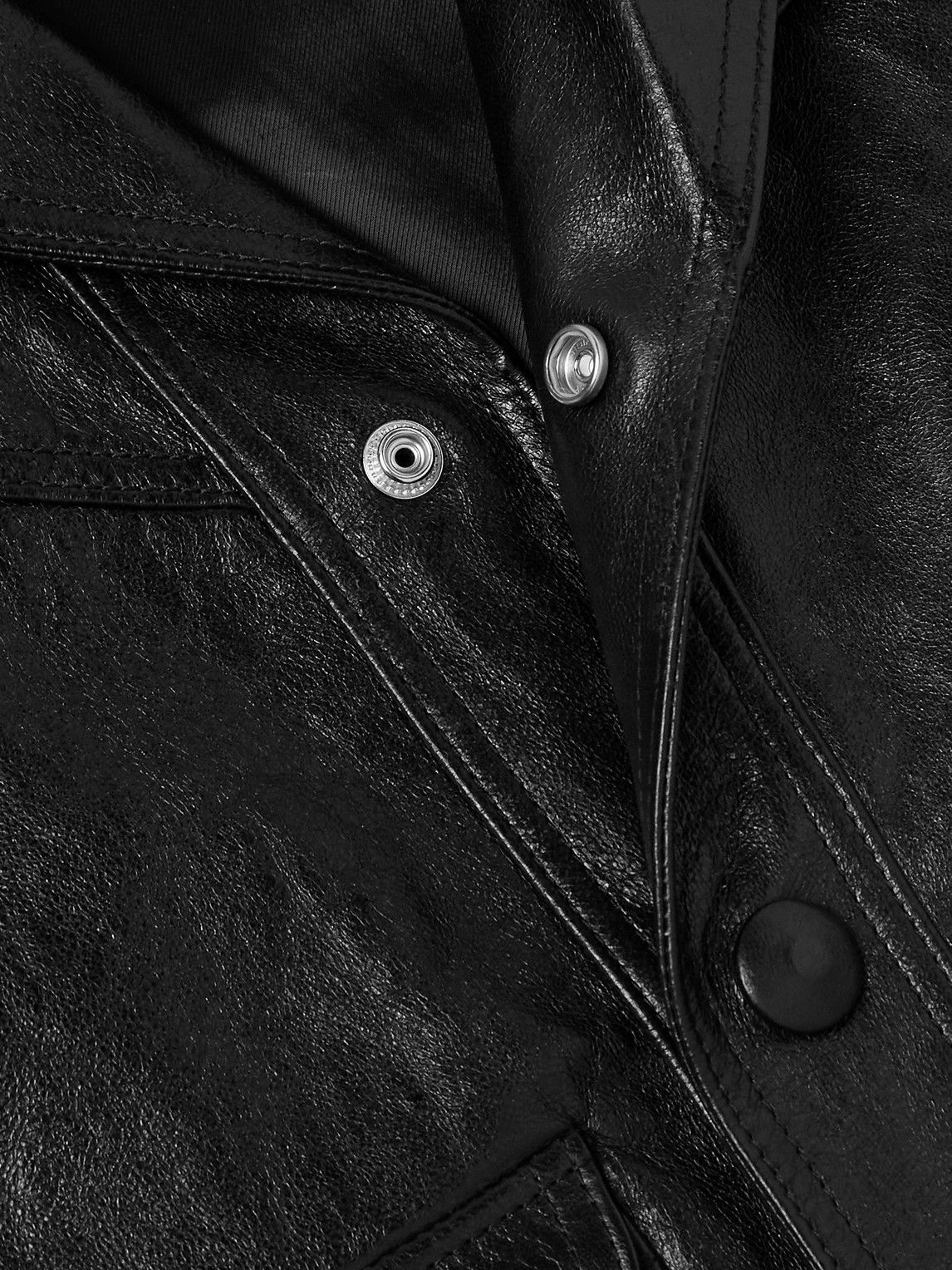 CELINE - Droit Waxed Textured-Leather Jacket - Black