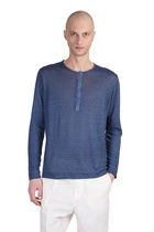 120% Lino T-shirt In Blue Linen