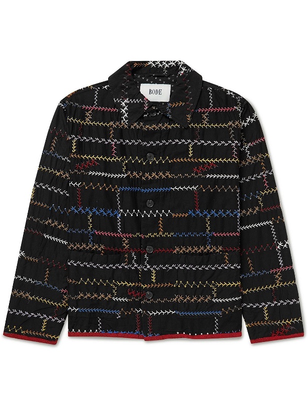 Photo: BODE - Crazy Quilt Embroidered Cotton Jacket - Black
