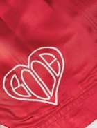 BODE - Wide-Leg Logo-Embroidered Two-Tone Satin Shorts - Red