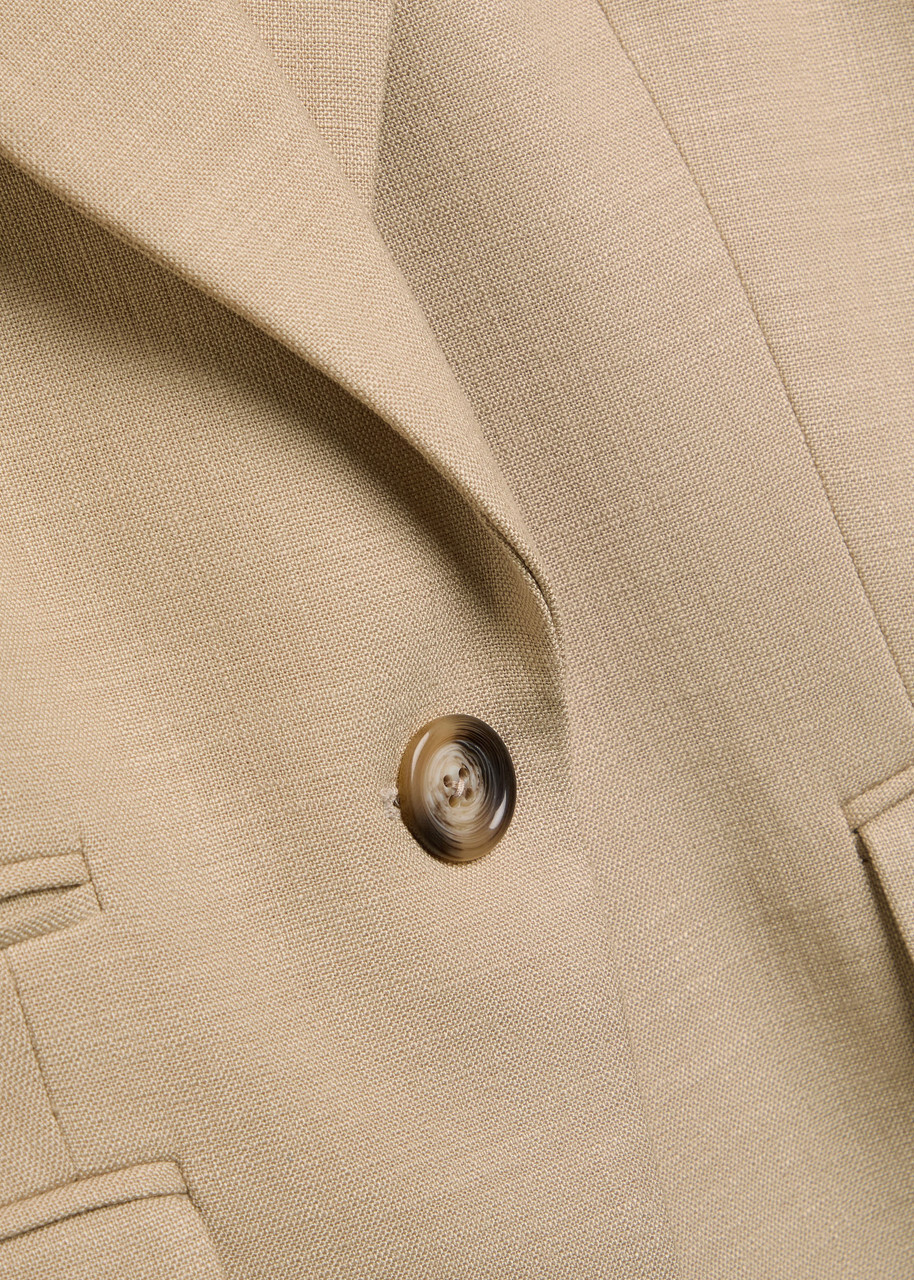 Veronica Beard Battista Gathered-sleeve Woven Blazer Khaki