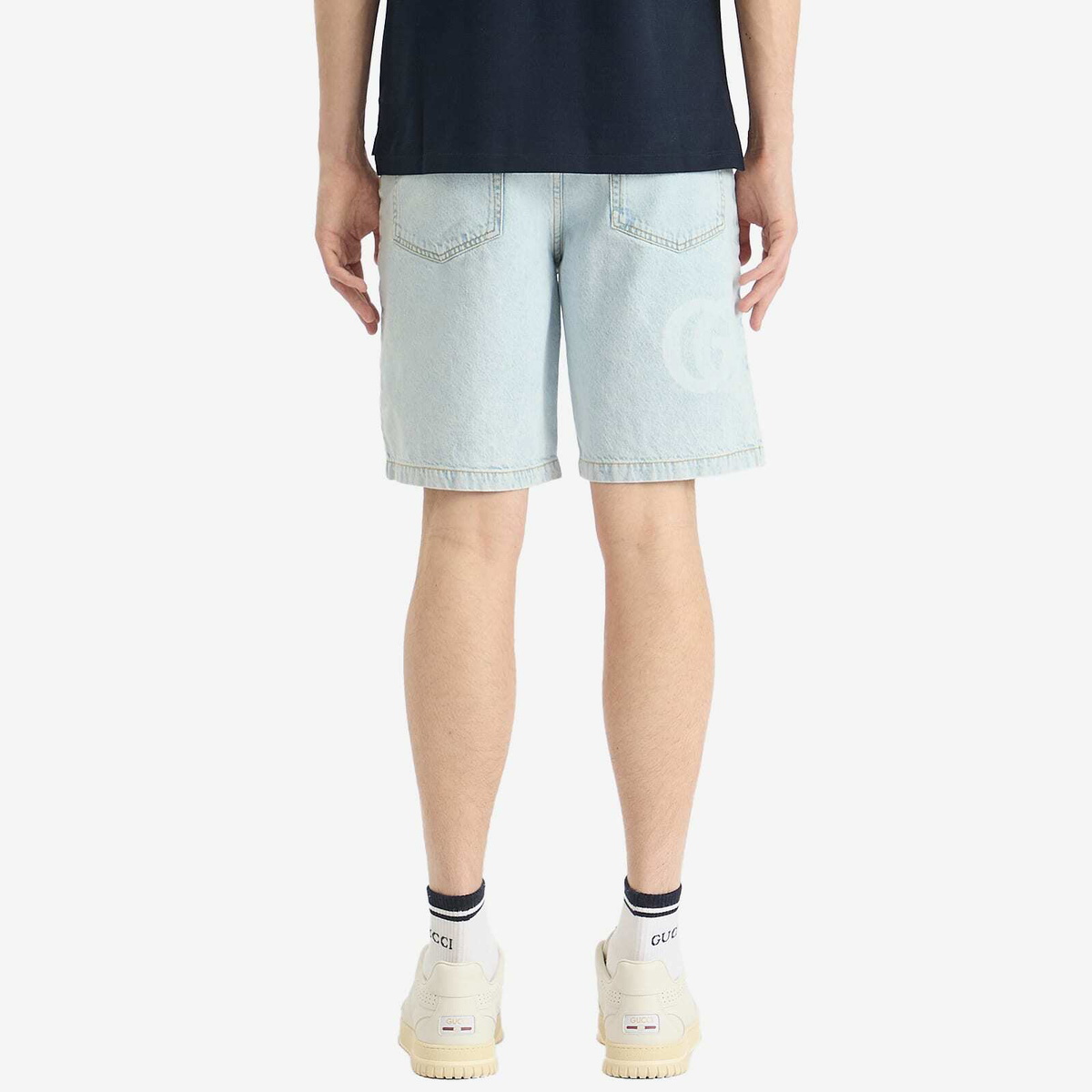Gucci Men's Bleach Wash Denim Shorts in Light Blue/Ivory