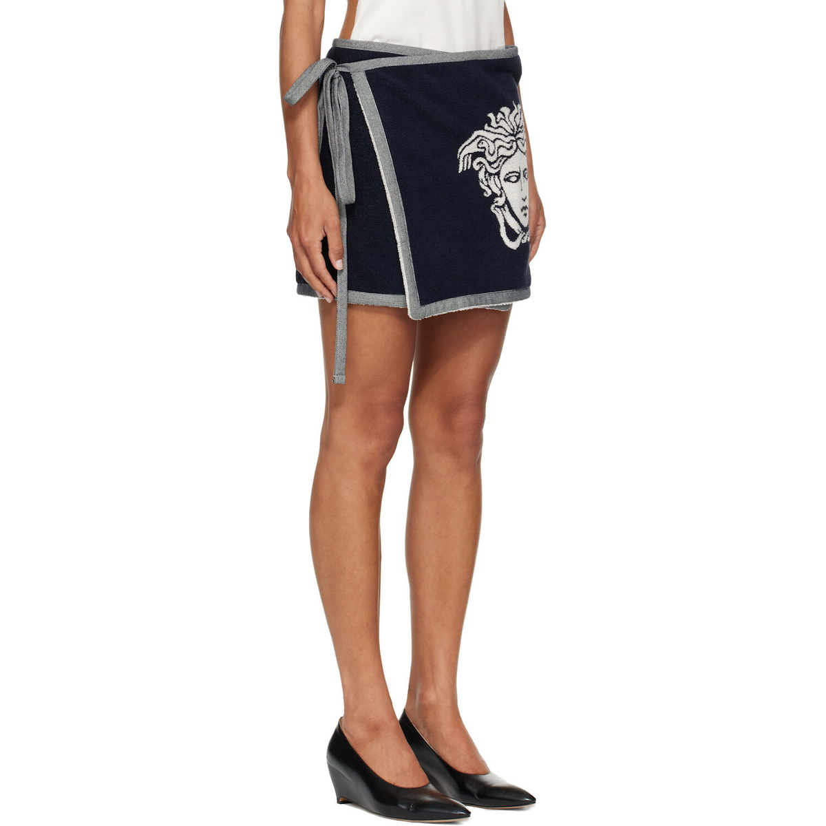 Versace Navy Terry Medusa Jacquard Miniskirt