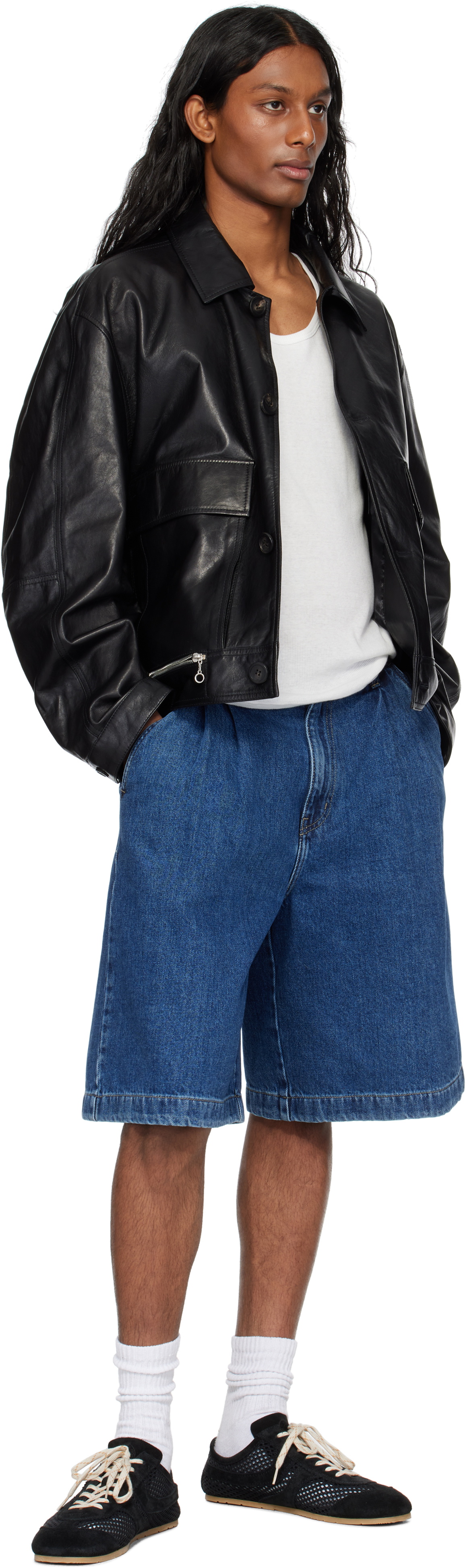Solid Homme Blue Pleated Denim Shorts