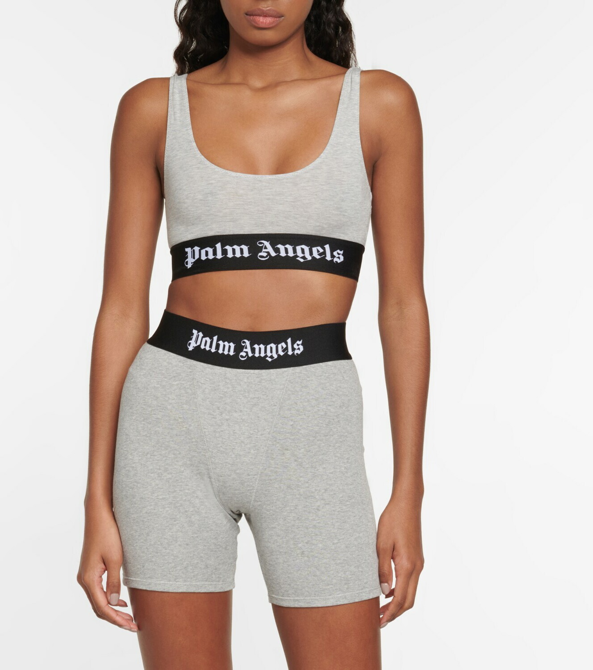 Logo cotton-blend jersey bra top in grey - Palm Angels