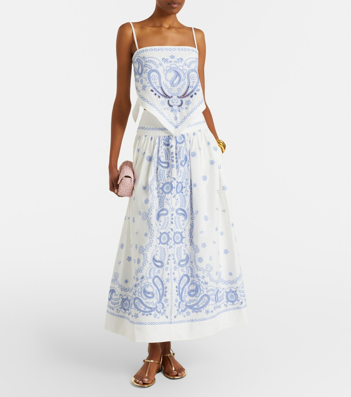 Self-Portrait Embroidered cotton midi skirt