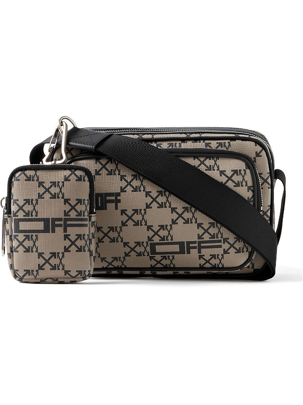 Photo: Off-White - Leather-Trimmed Logo-Print Coated-Canvas Messenger Bag