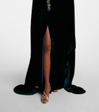 Costarellos Brisha caped embellished velvet gown