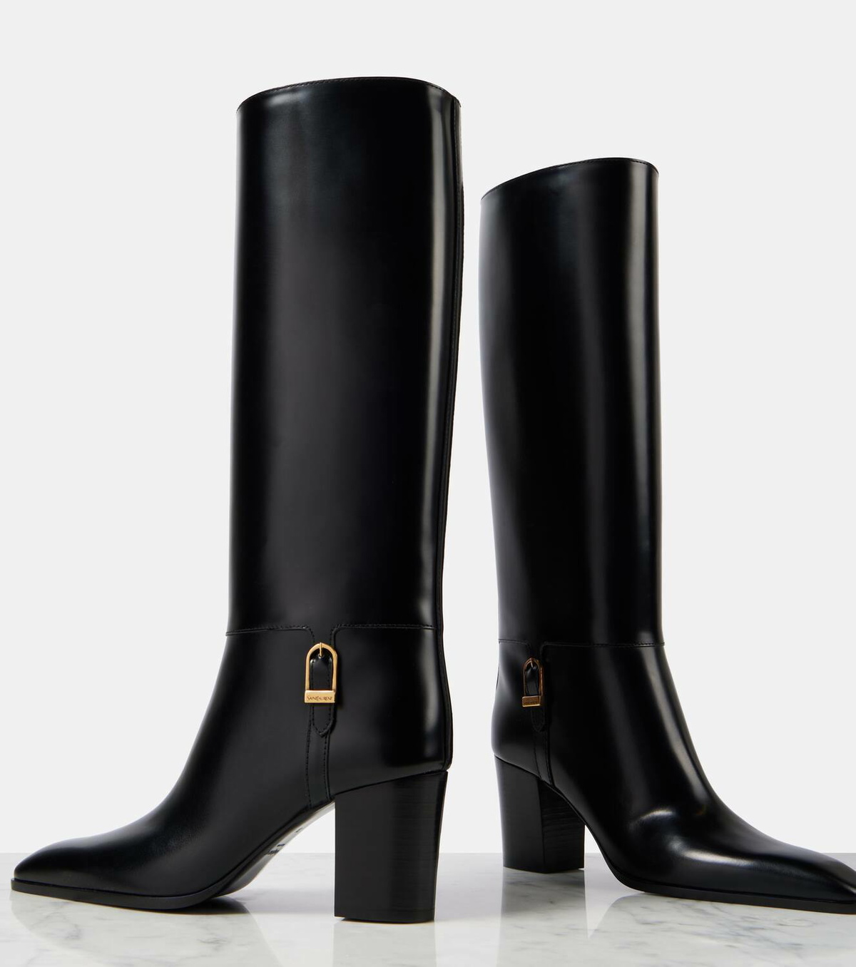【関税&送料込】Saint Laurent Black Leather Julia 70 Boots Saint Laurent Julia leather knee-high boots Saint Laurent