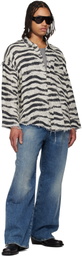 R13 Black & White Shredded Seam Drop Neck Shirt
