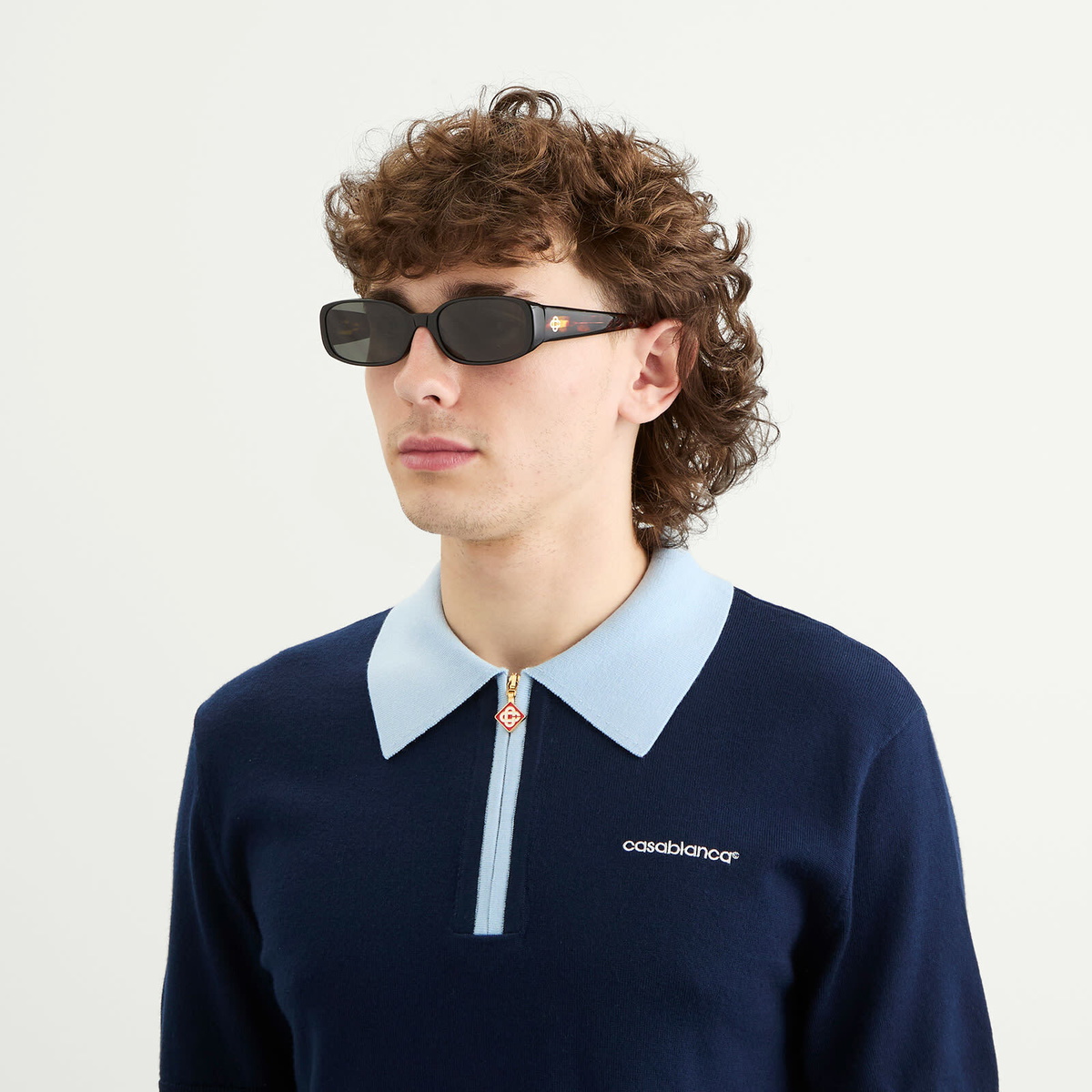 Casablanca Men's Oval Stripe Acetate Sunglasses in Black&Tortoise 