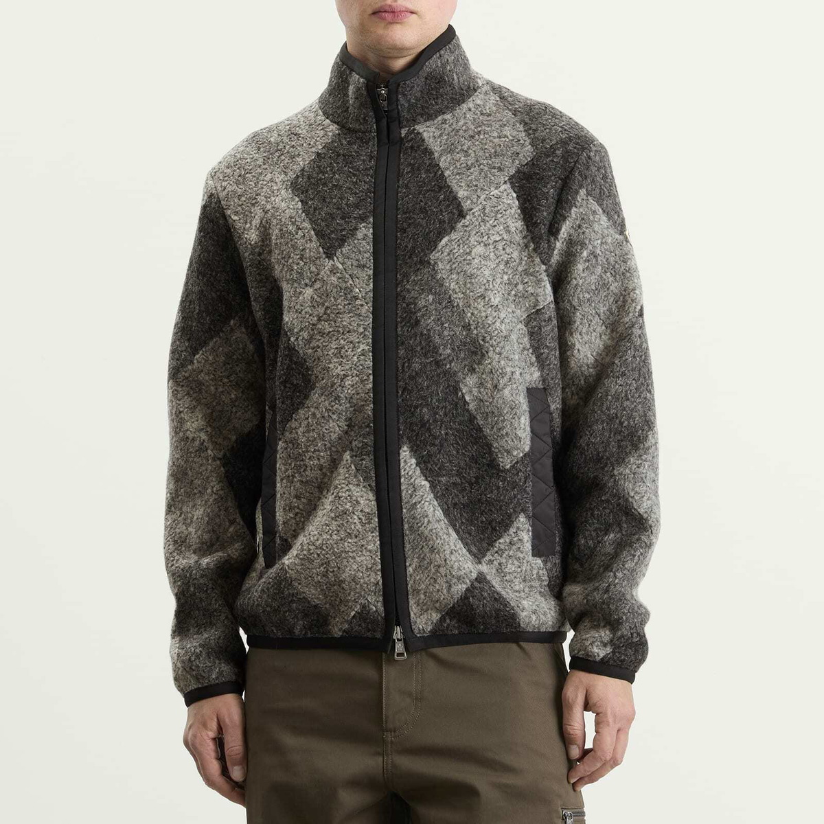 Moncler Men's Zip Up Wool Jacquard Jacket in Grey