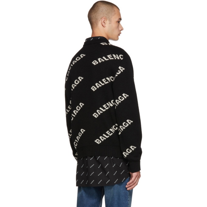Balenciaga Black Wool and Camel All Over Logo Sweater Balenciaga