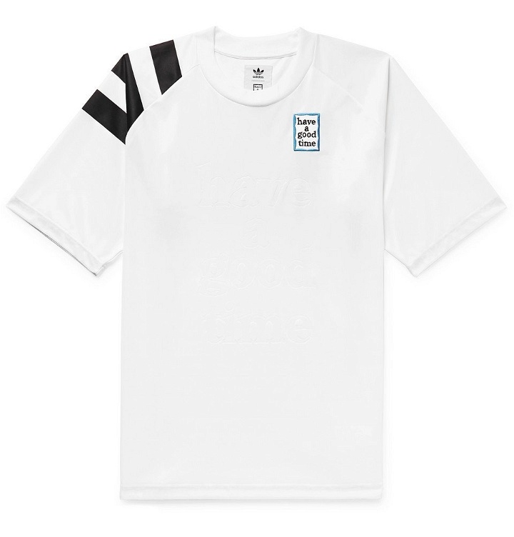 Photo: adidas Consortium - Have a Good Time Logo-Embroidered Debossed Tech-Jersey T-Shirt - Men - White