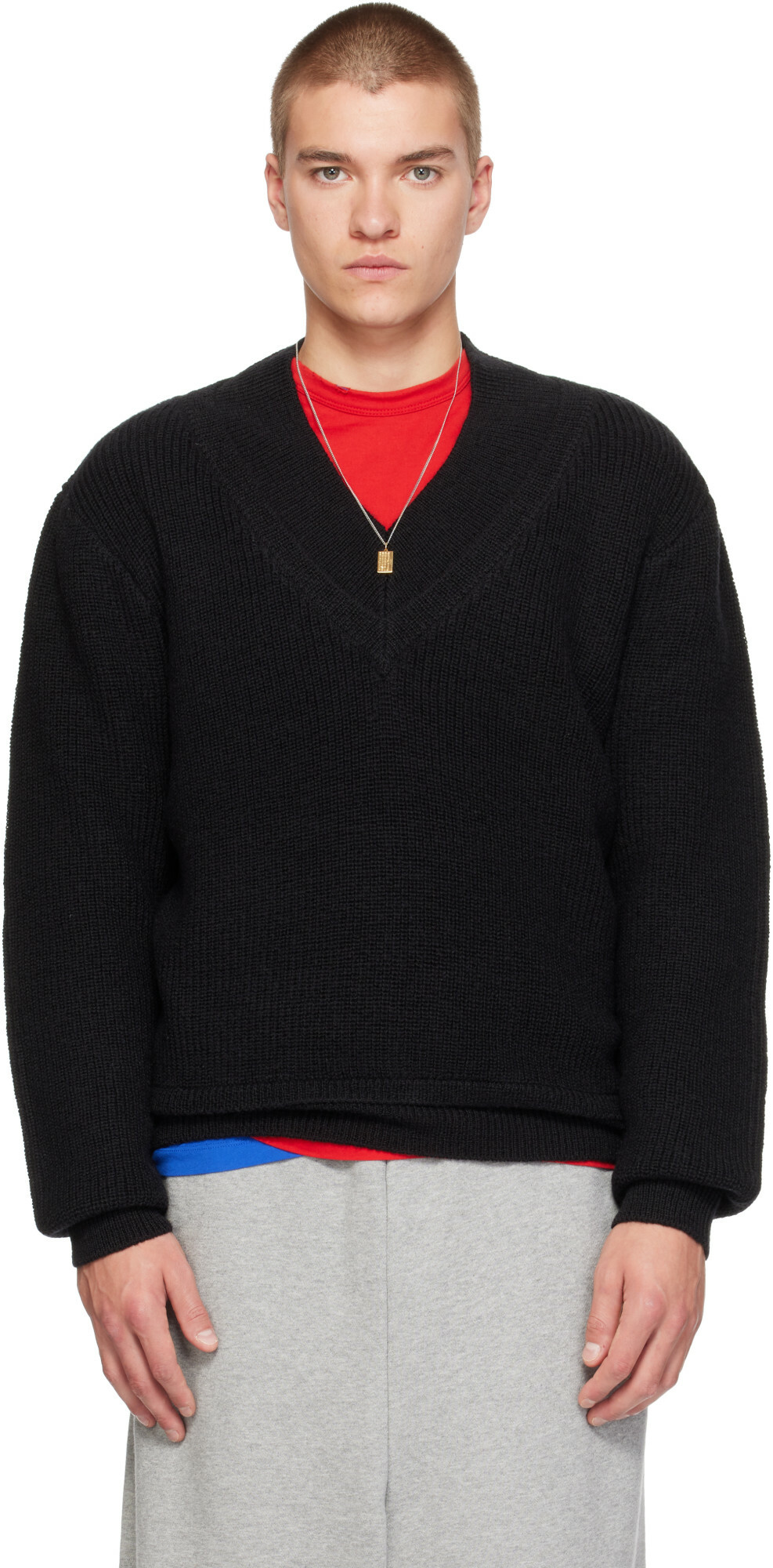 Entire Studios Black Knit V-Neck Sweater
