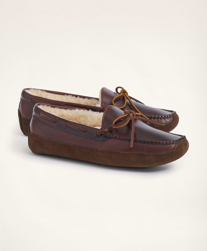 Photo: Brooks Brothers Men's Lone Tree Shearling Slipper Shoes | Brown