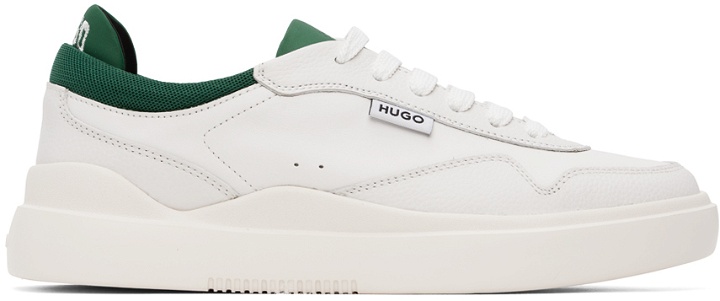 Photo: Hugo White & Green Leather Lace-Up Sneakers