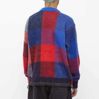 Sacai Men's Plaid Crew Knit in Navy