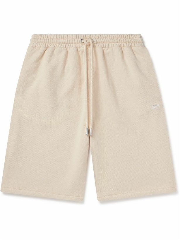 Photo: Off-White - Cornely Embroidered Cotton-Jersey Shorts - Neutrals