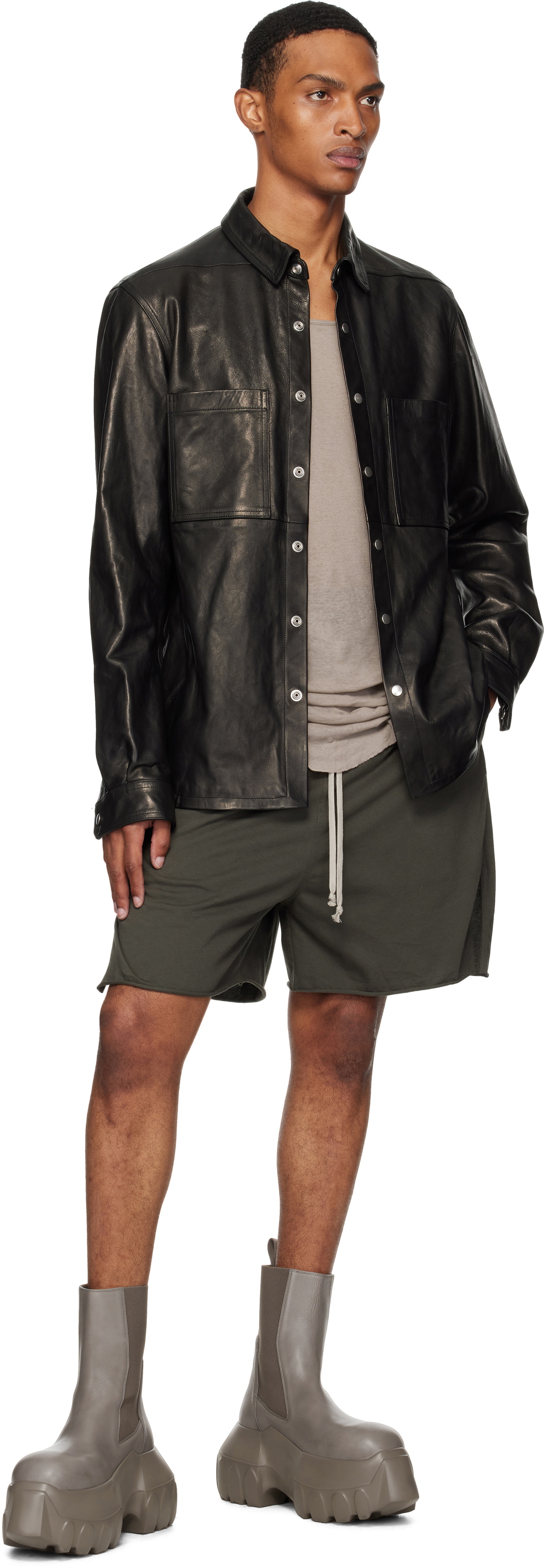 Rick Owens Black Concordians Outershirt Leather Jacket Rick Owens