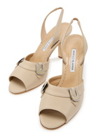 Manolo Blahnik Acinta 90 Crepe de Chine Sandals Beige