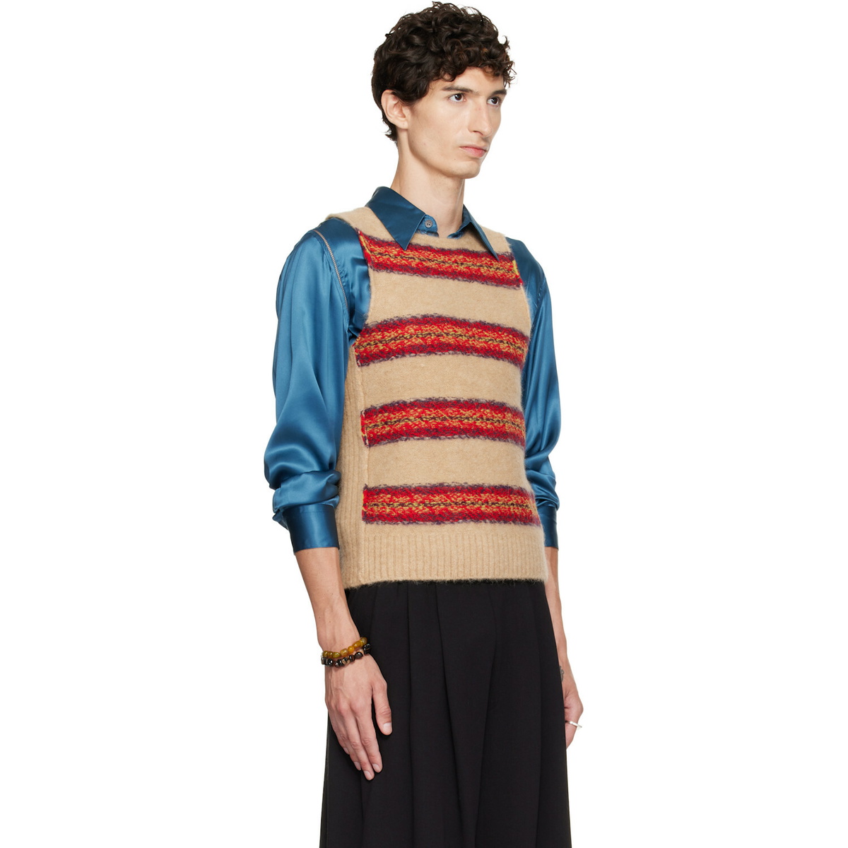 Dries Van Noten Beige Jacquard Wool Sweater Vest