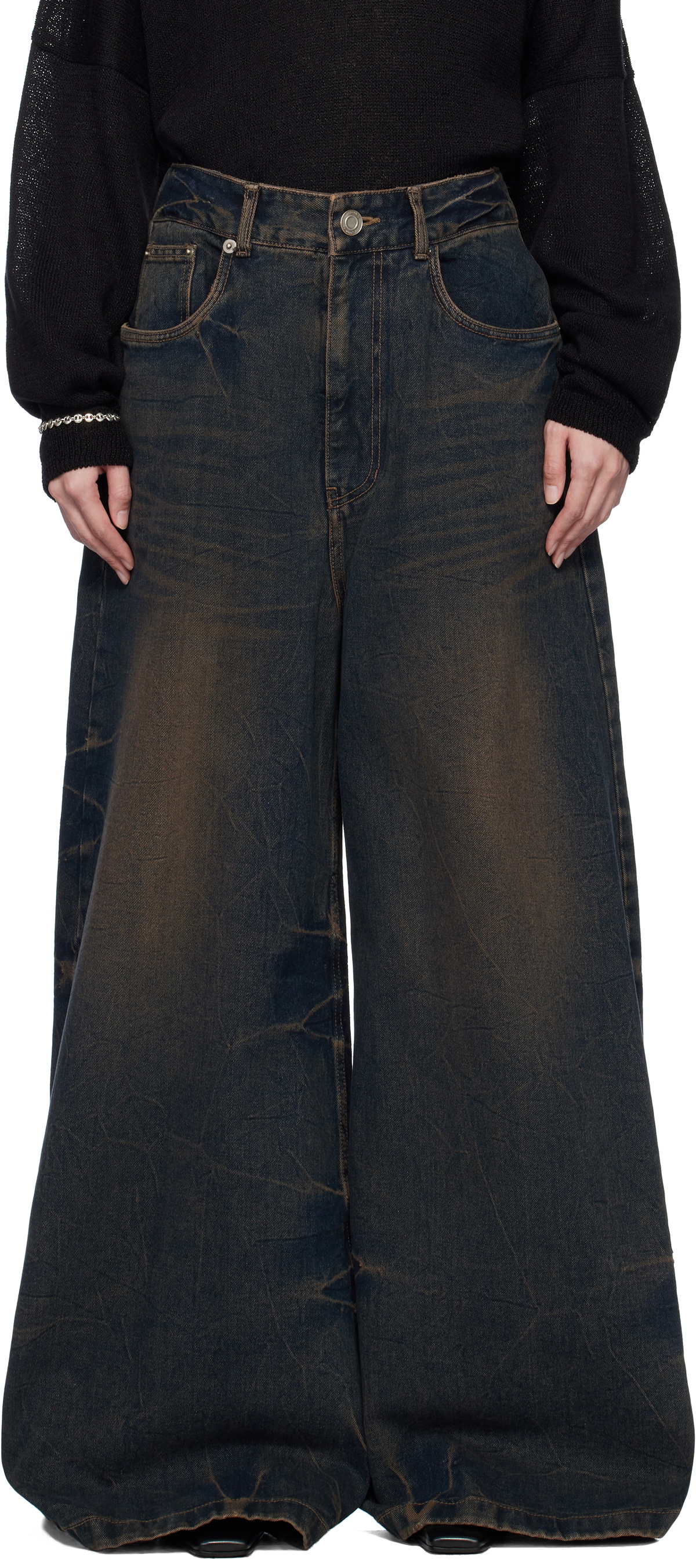 Juun.J Blue Washed Denim Wide Jeans